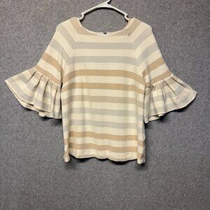 Maeve Anthropologie Helsa Sparkle Striped Bell Sleeve Blouse Medium